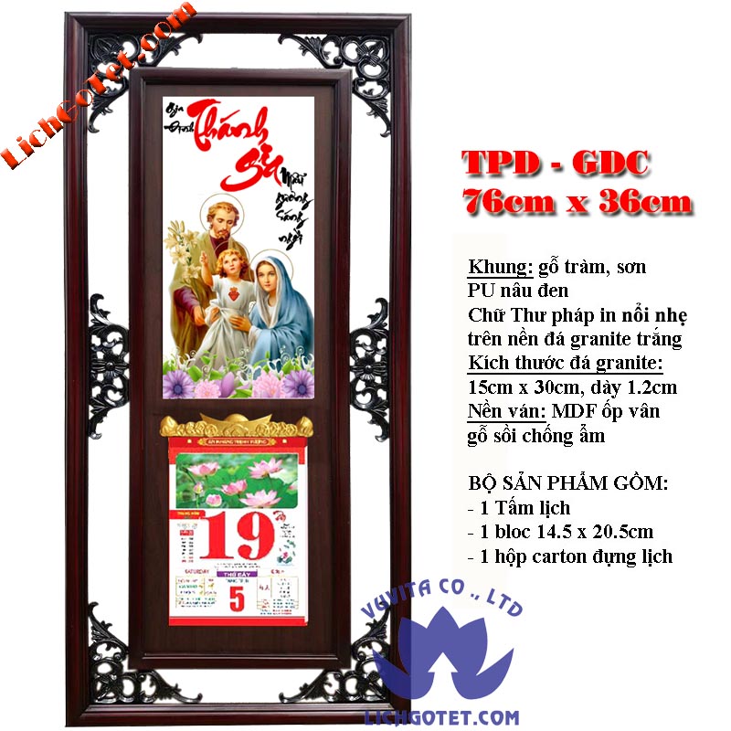 Lịch gỗ thư pháp gia đình chúa