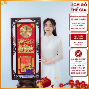  Lịch gỗ gắn đồng hồ Ngũ Ngựa Phi Mã Lộc Tài thúc đẩy sự nghiệp thăng tiến