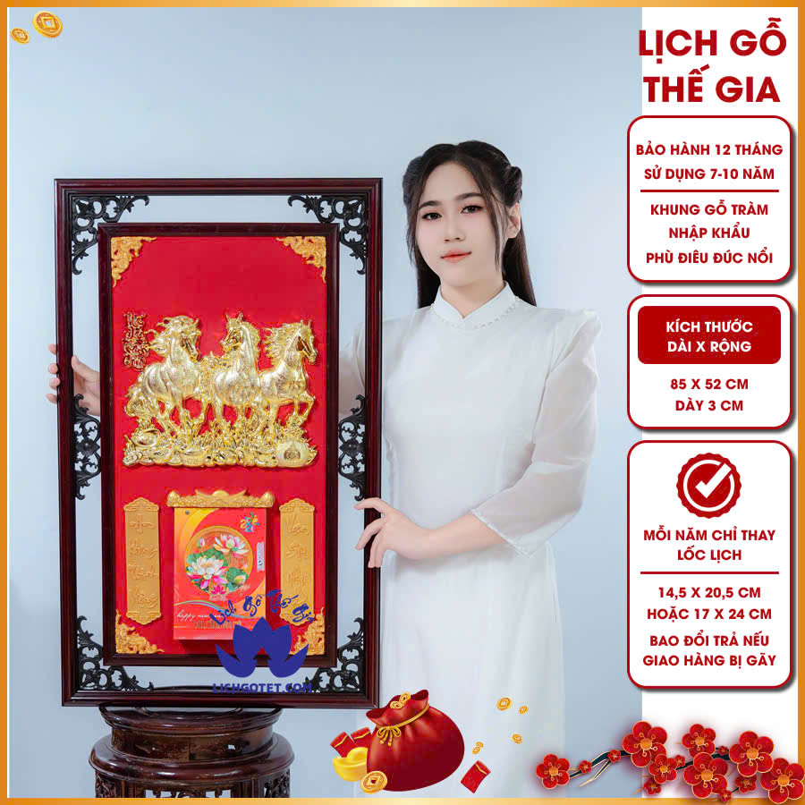 Lịch gỗ treo tường Mã Phi Lộc Thịnh tăng cường vượng khí