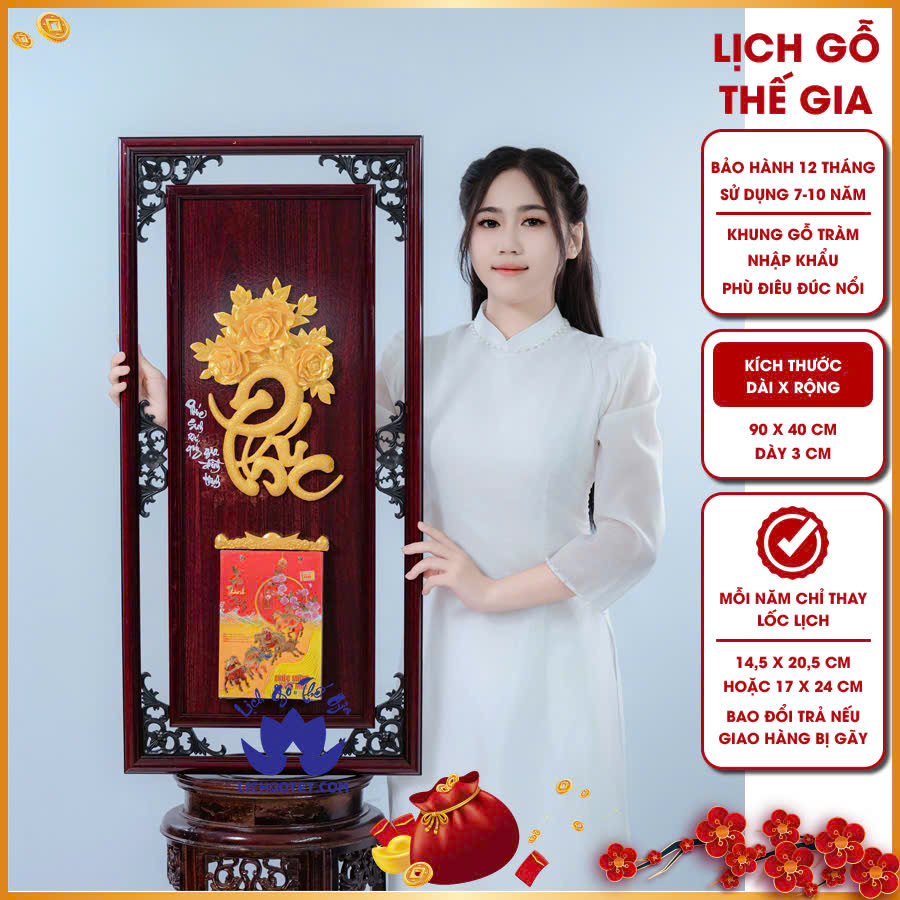 Đốc lịch gỗ tại Lịch gỗ Thế Gia sử dụng khung Tràm nhập khẩu cao cấp