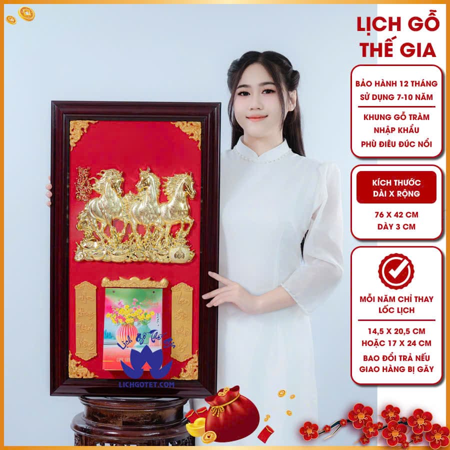 Mẫu lịch gỗ 2026 Tam Mã Đáo Vận Tài được ưa chuộng nhất hiện nay