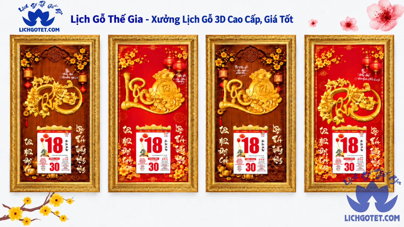 Tranh Lịch 3D Dán Nổi Khung Composite Xi Vàng Cao Cấp 2027