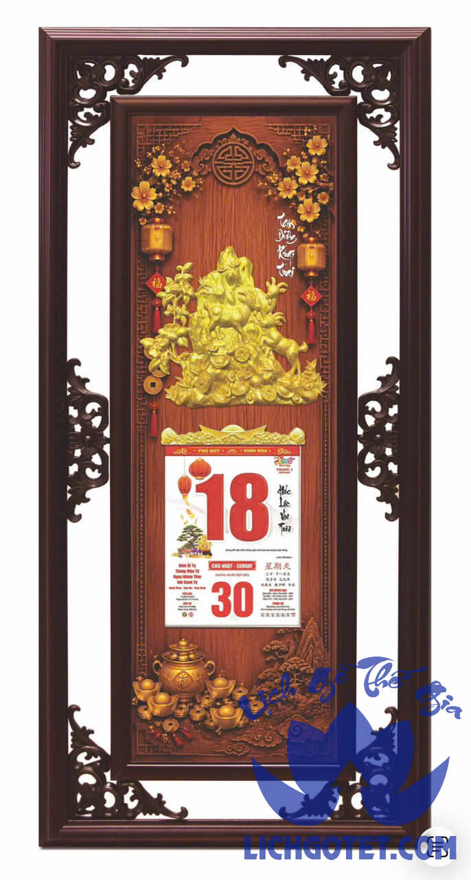 Lịch Gỗ Phù Điêu Cao Cấp 3D Dán Nổi Mẫu Mới 2027 Phúc Lộc – Hưng Thịnh – Thịnh Vượng