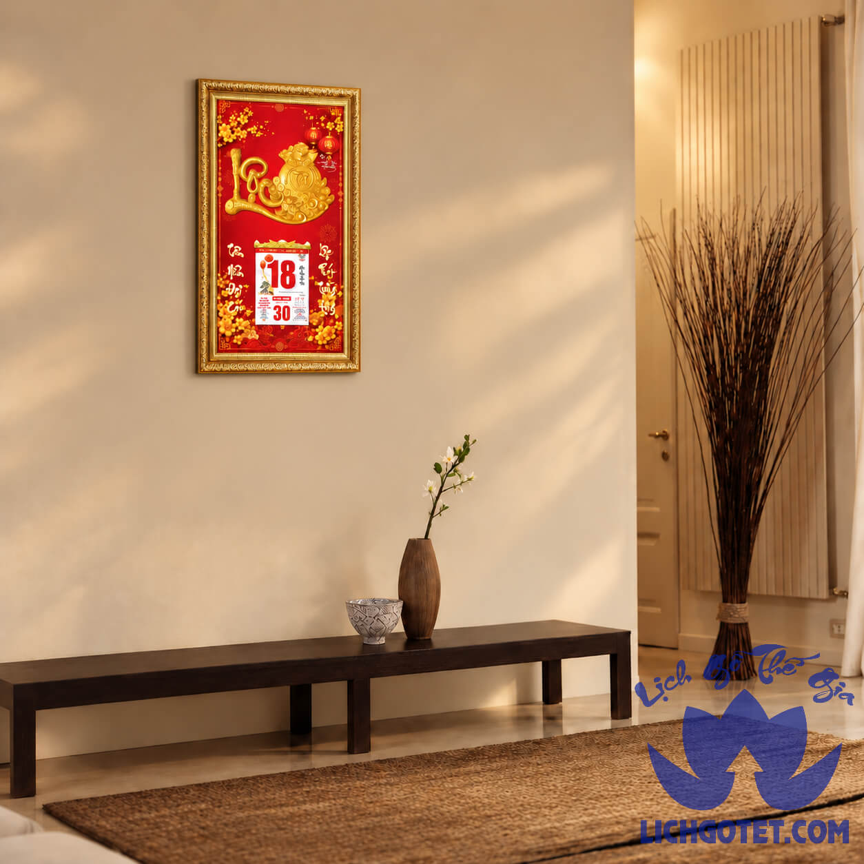 Tranh Lịch 3D Dán Nổi Khung Composite Xi Vàng Cao Cấp 2027