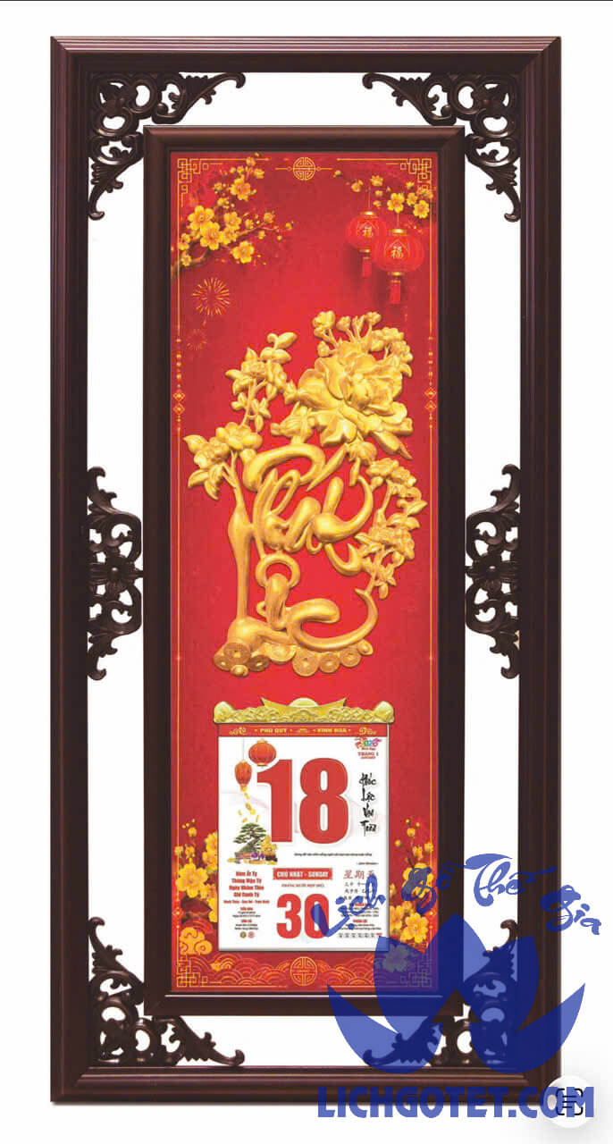 Lịch Gỗ Phù Điêu Cao Cấp 3D Dán Nổi Mẫu Mới 2027 Phúc Lộc – Hưng Thịnh – Thịnh Vượng